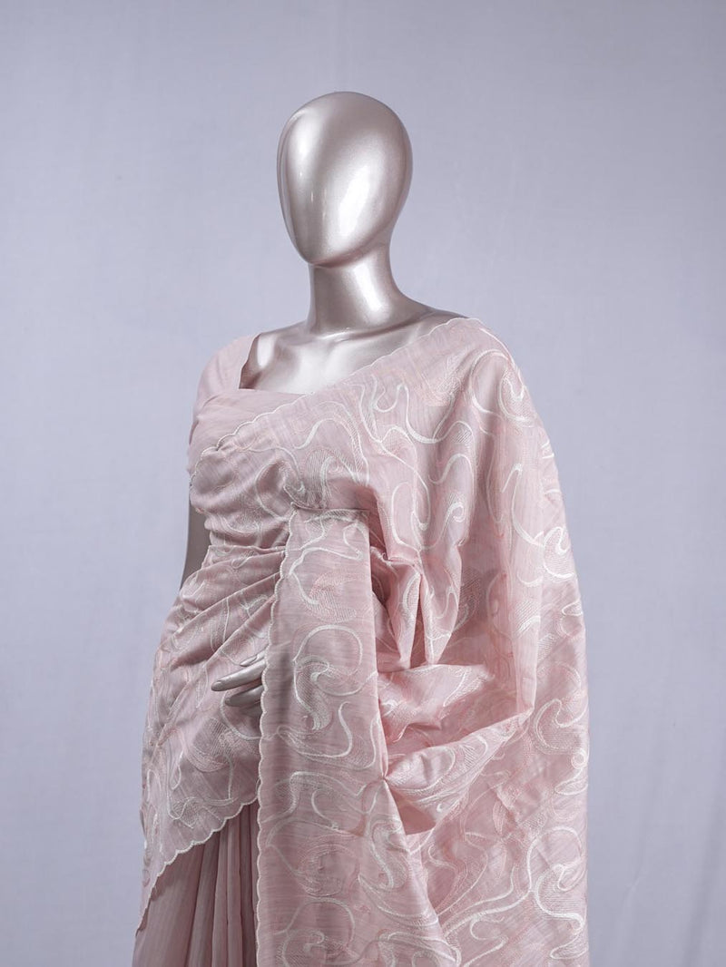 Dusty rose pink Abstract embroidered raw cotton saree SAN5551 H