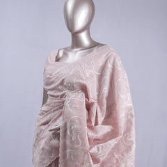 Dusty rose pink Abstract embroidered raw cotton saree SAN5551 H