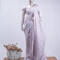 Soft lavender floral embroidered raw cotton saree  A2  SAN5550