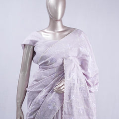 Soft lavender floral embroidered raw cotton saree  A2  SAN5550