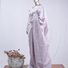 Soft lavender floral embroidered raw cotton saree  A2  SAN5550
