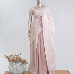 Soft baby pink floral embroidered raw cotton saree 5 SAN5552