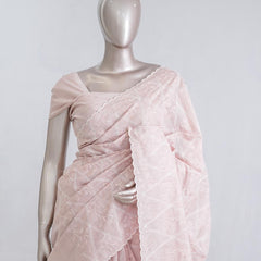 Soft baby pink floral embroidered raw cotton saree 5 SAN5552