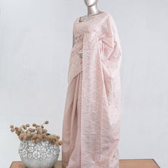 Soft baby pink floral embroidered raw cotton saree 5 SAN5552