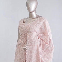 Soft baby pink floral embroidered raw cotton saree 5 SAN5552
