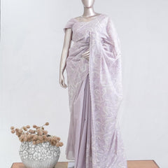 Soft lavender Abstract embroidered raw cotton saree  A1  SAN5551