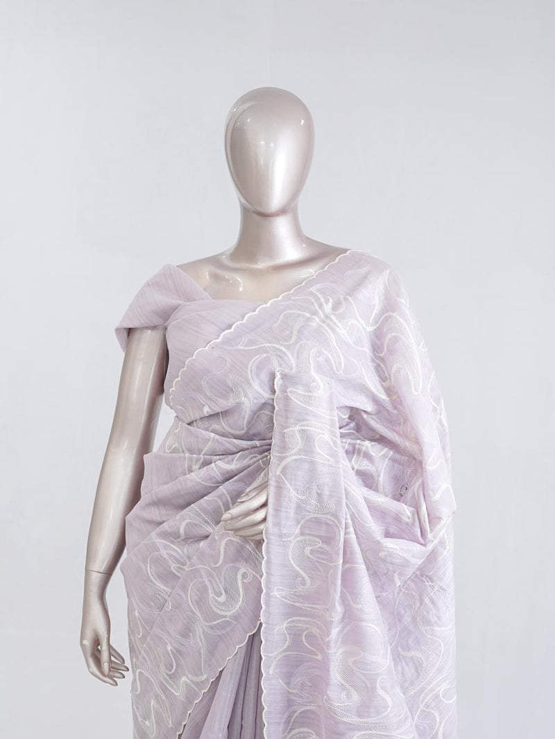 Soft lavender Abstract embroidered raw cotton saree  A1  SAN5551