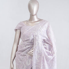 Soft lavender Abstract embroidered raw cotton saree  A1  SAN5551