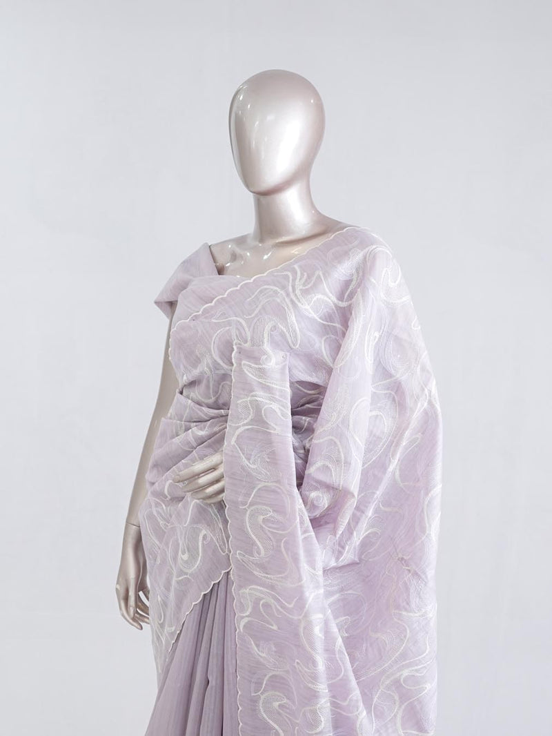 Soft lavender Abstract embroidered raw cotton saree  A1  SAN5551