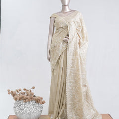 Powder blue floral embroidered raw cotton saree I  SAN5551