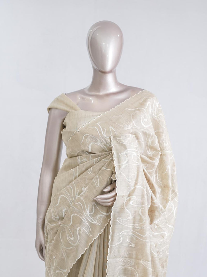 Powder blue floral embroidered raw cotton saree I  SAN5551