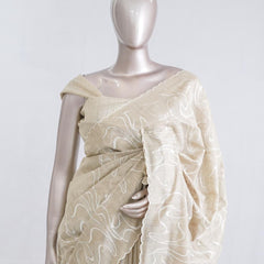 Powder blue floral embroidered raw cotton saree I  SAN5551