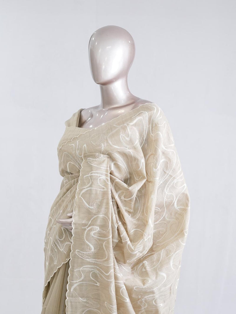 Powder blue floral embroidered raw cotton saree I  SAN5551