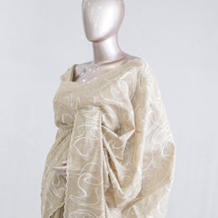 Powder blue floral embroidered raw cotton saree I  SAN5551