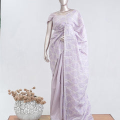 Soft lavender Geometrical embroidery raw cotton saree 6  SAN5552