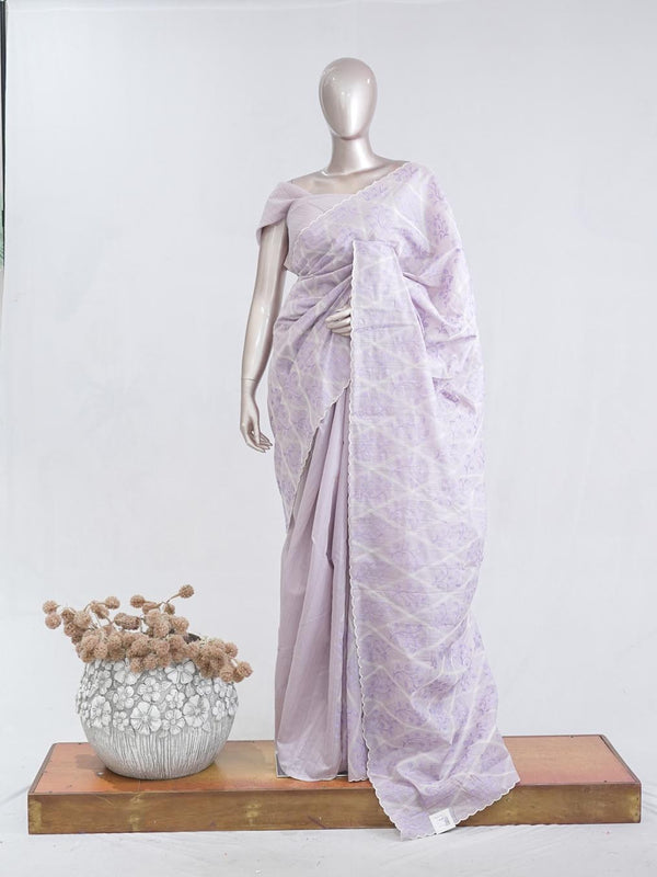 Soft lavender Geometrical embroidery raw cotton saree 6  SAN5552