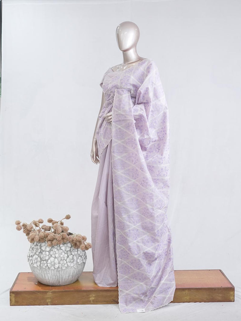 Soft lavender Geometrical embroidery raw cotton saree 6  SAN5552