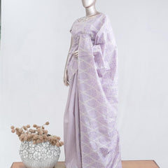 Soft lavender Geometrical embroidery raw cotton saree 6  SAN5552