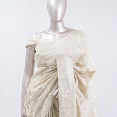 Saga beige⁠⁠ floral embroidered raw cotton saree SAN5550 F