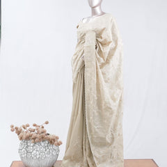 Saga beige⁠⁠ floral embroidered raw cotton saree SAN5550 F