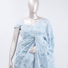 Powder blue floral embroidered raw cotton saree SAN5550  G