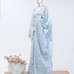 Powder blue floral embroidered raw cotton saree SAN5550  G