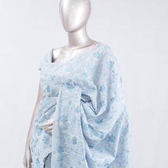 Powder blue floral embroidered raw cotton saree SAN5550  G