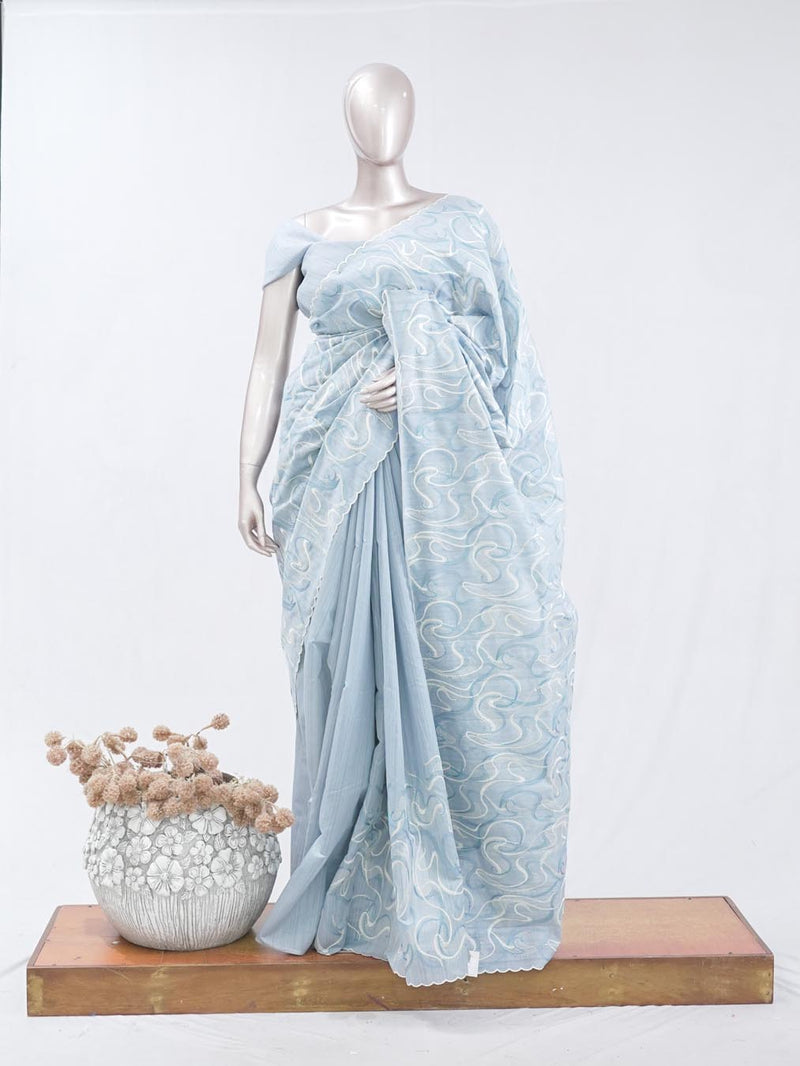 Powder blue Abstract  embroidered raw cotton saree  4 SAN5551