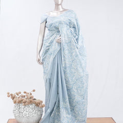 Powder blue Abstract  embroidered raw cotton saree  4 SAN5551