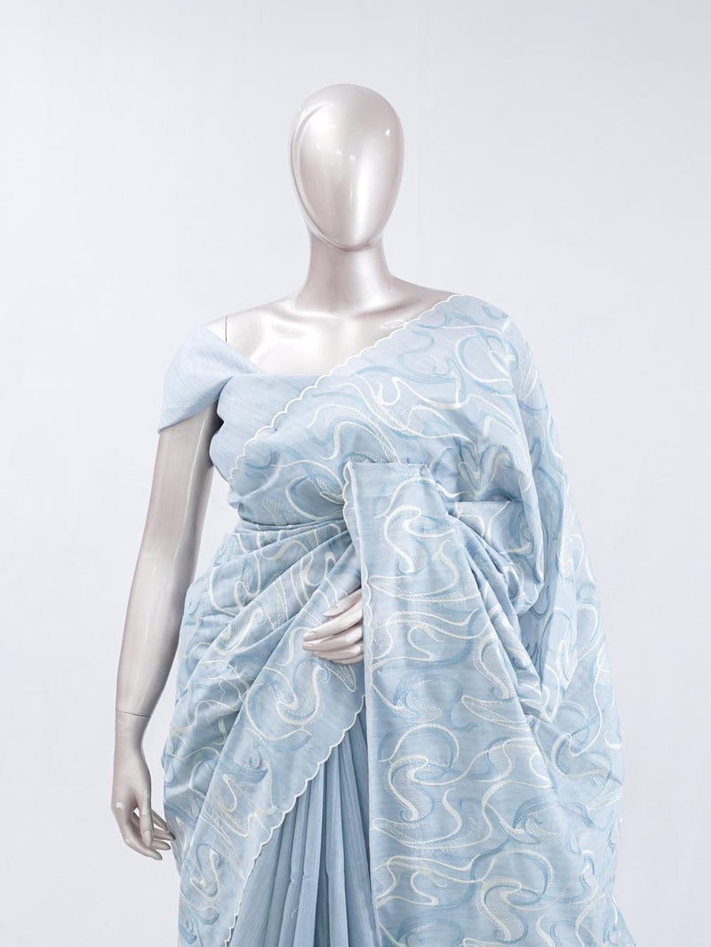 Powder blue Abstract  embroidered raw cotton saree  4 SAN5551