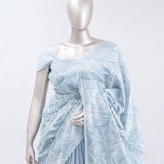 Powder blue Abstract  embroidered raw cotton saree  4 SAN5551