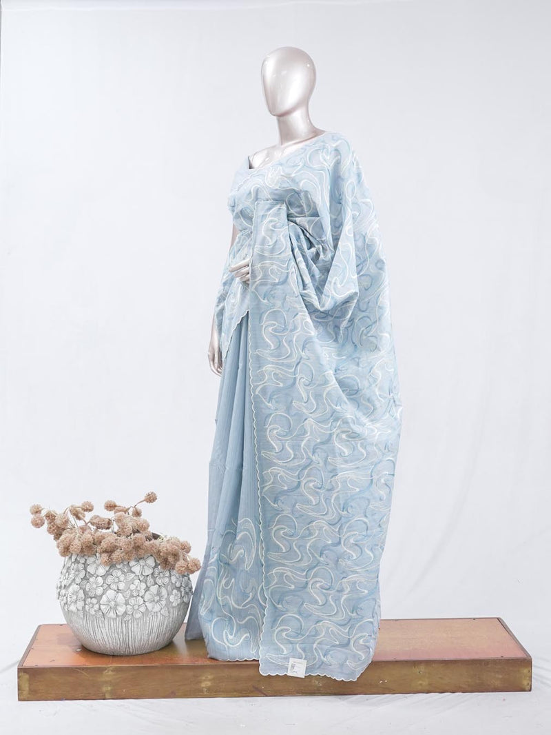 Powder blue Abstract  embroidered raw cotton saree  4 SAN5551