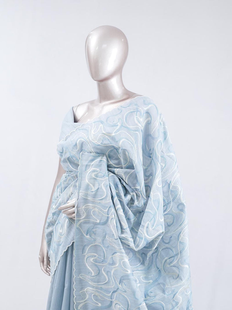 Powder blue Abstract  embroidered raw cotton saree  4 SAN5551
