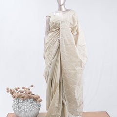 Ivory beige Geometrical embroidery raw cotton saree 7  SAN5552