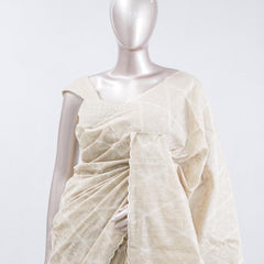 Ivory beige Geometrical embroidery raw cotton saree 7  SAN5552