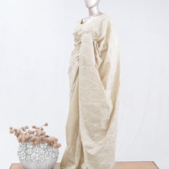 Ivory beige Geometrical embroidery raw cotton saree 7  SAN5552