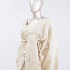 Ivory beige Geometrical embroidery raw cotton saree 7  SAN5552