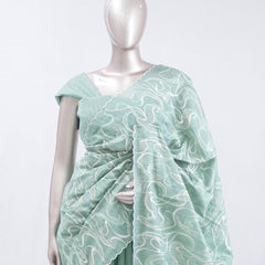 Mint green Abstract  embroidered raw cotton saree 8