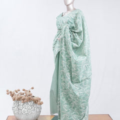 Mint green Abstract  embroidered raw cotton saree 8
