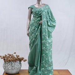 ⁠Pastel Mint Green embroidered raw cotton  SAN5550