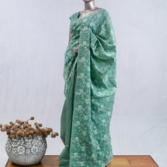 ⁠Pastel Mint Green embroidered raw cotton  SAN5550