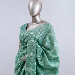 ⁠Pastel Mint Green embroidered raw cotton  SAN5550