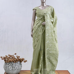 Sage Green embroidered raw cotton  SAN5550