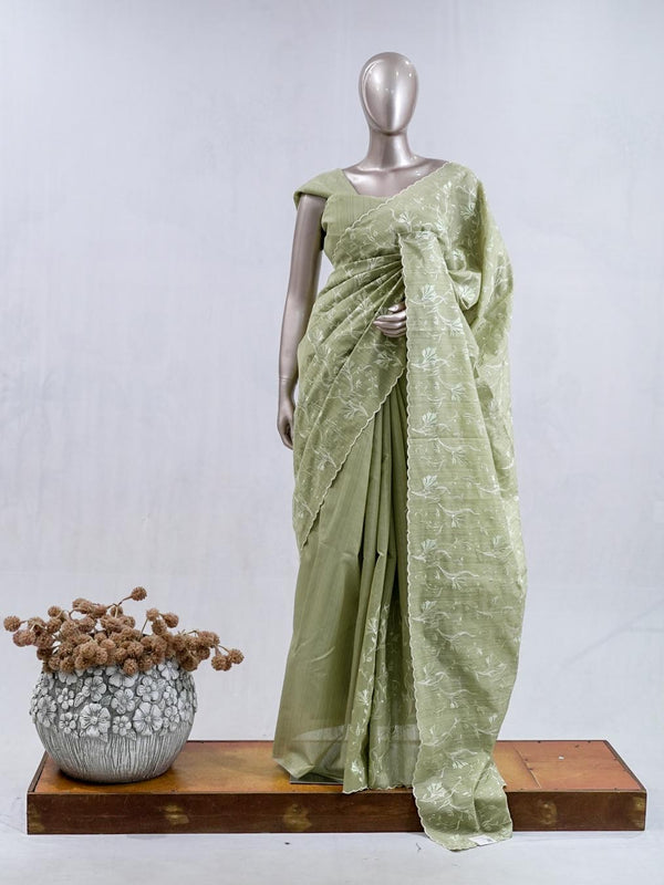 Sage Green embroidered raw cotton  SAN5550