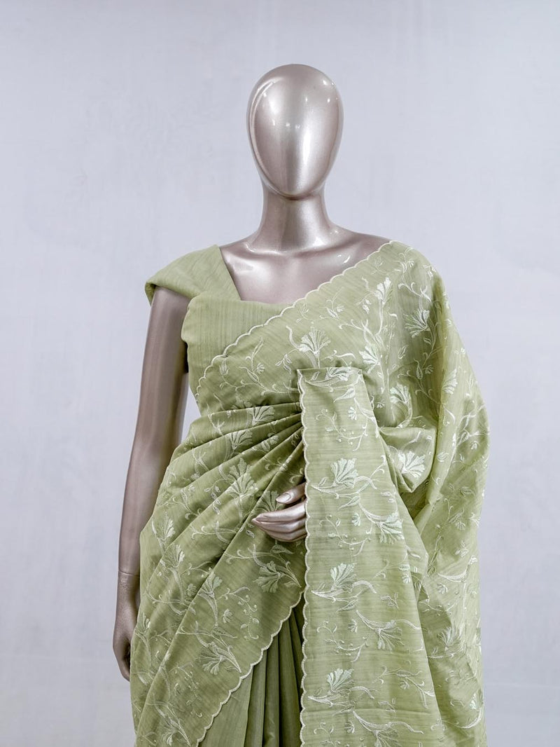 Sage Green embroidered raw cotton  SAN5550