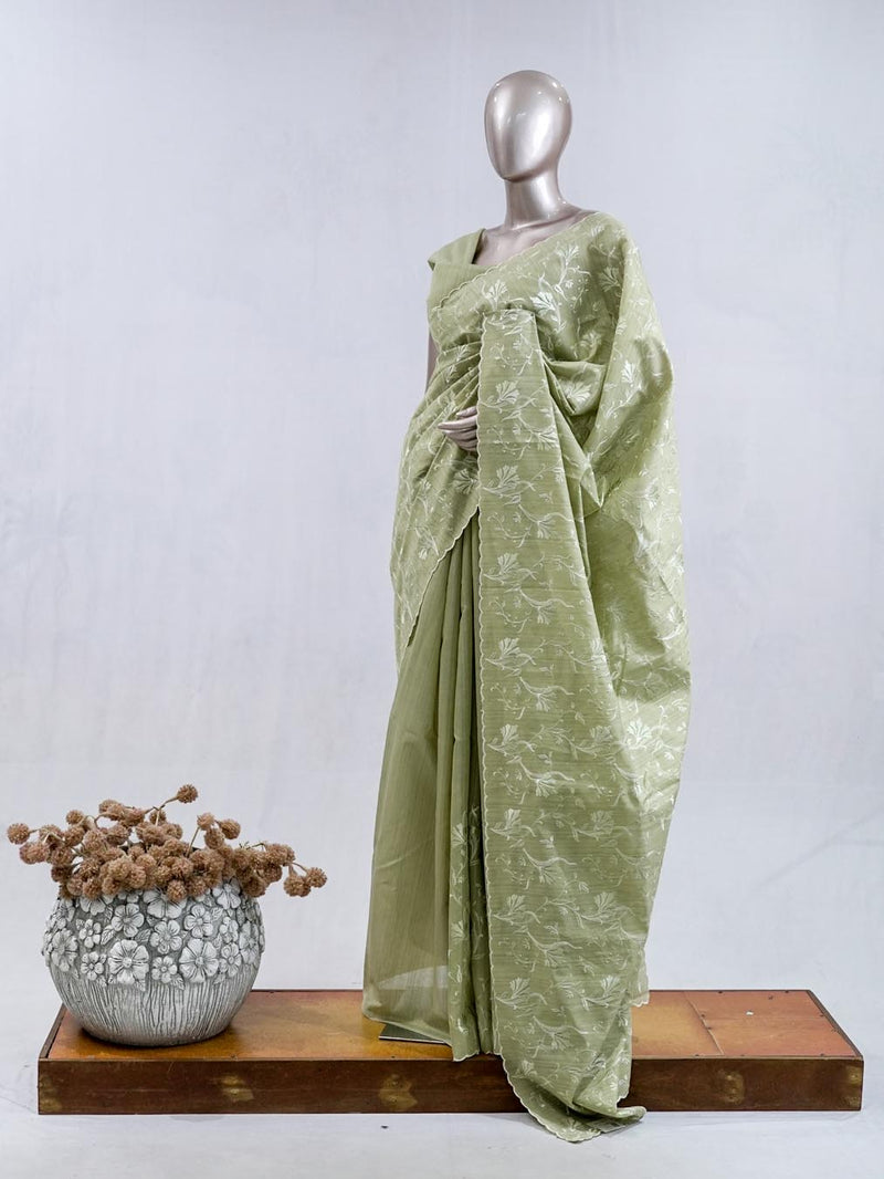 Sage Green embroidered raw cotton  SAN5550