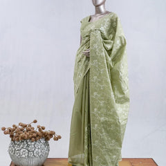 Sage Green embroidered raw cotton  SAN5550