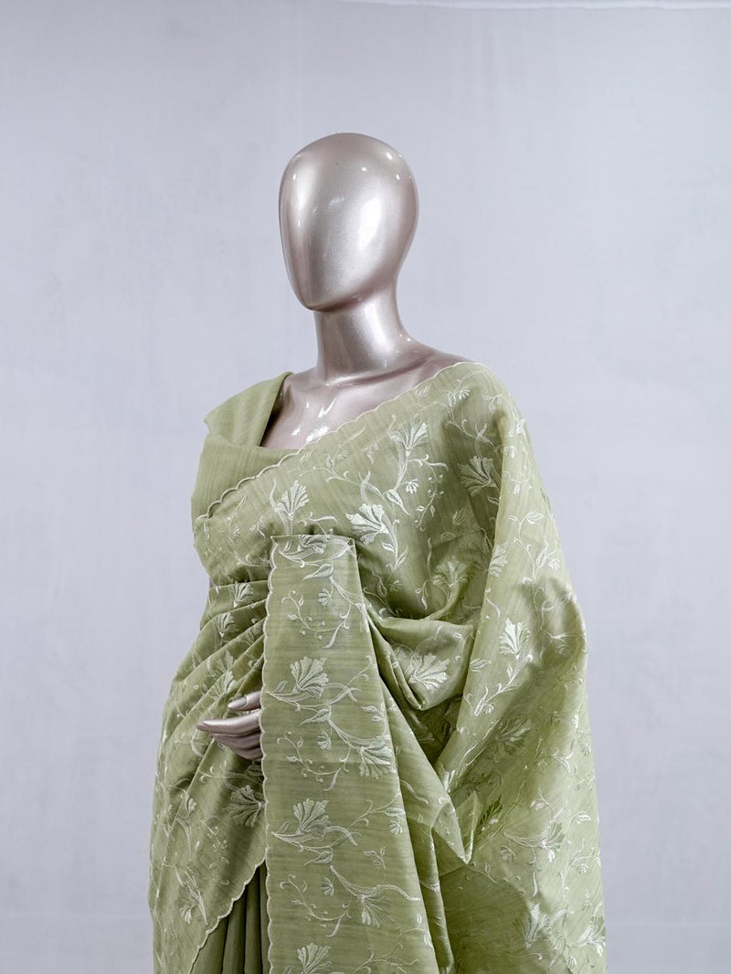 Sage Green embroidered raw cotton  SAN5550
