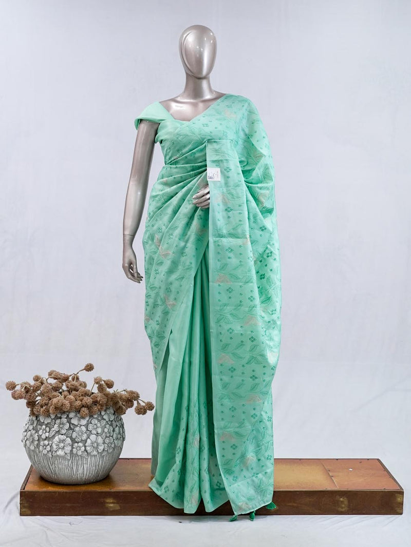 Mint green bloom art silk saree SAN5566
