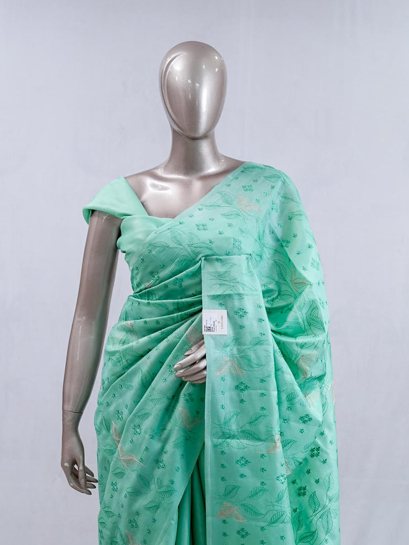 Mint green bloom art silk saree SAN5566